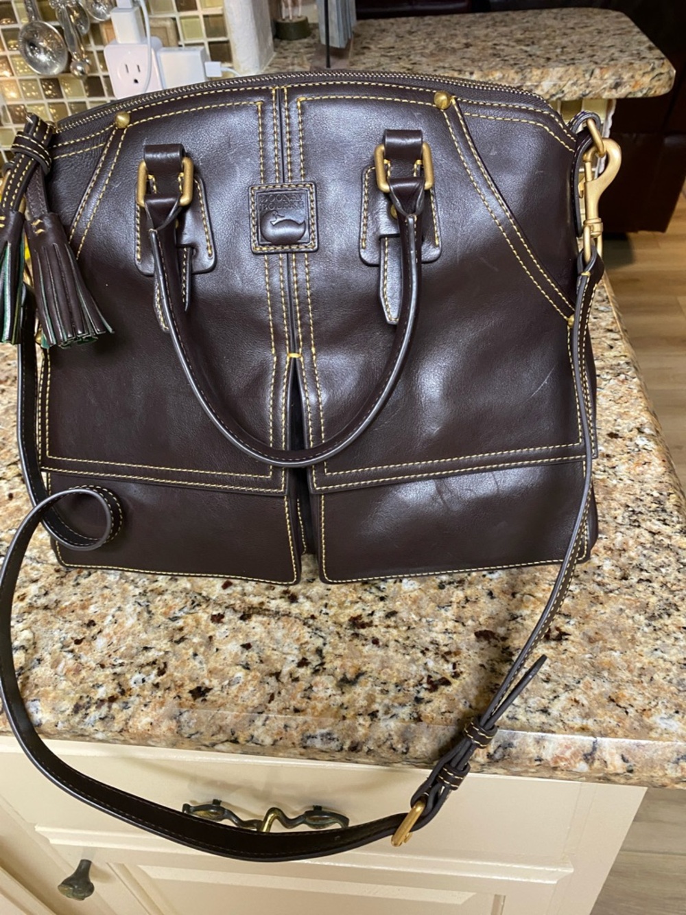 Dooney & Bourke Brown Leather Satchel with Tassel